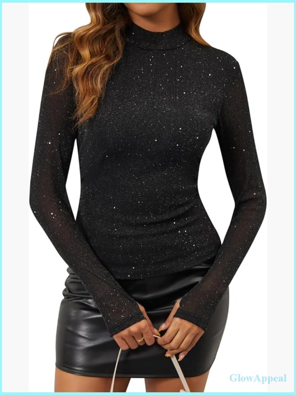Double Layered Mesh Long Sleeve Blouse Sheer Mock Neck Party Top